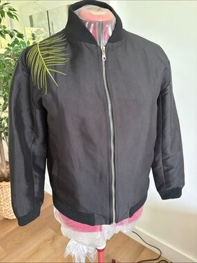 Embroidered Palm Black Bomber Jacket